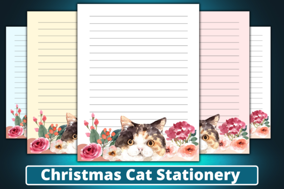 Watercolor Christmas Cat Stationery Set