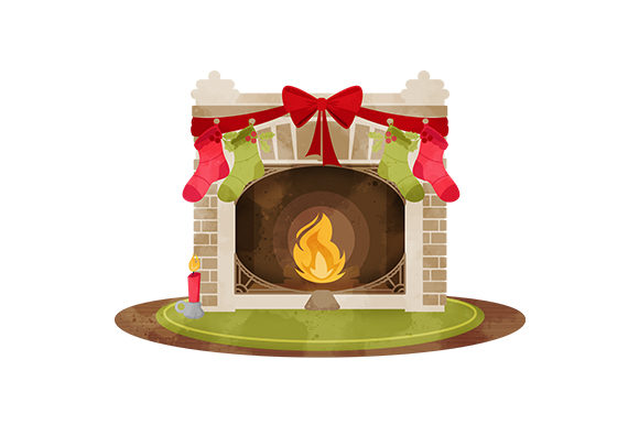 Watercolor Festive Fireplace Background for Christmas